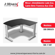 Mesa L Atendimento Lado Esq. Canto Reto Travessa Aço 25 Mm